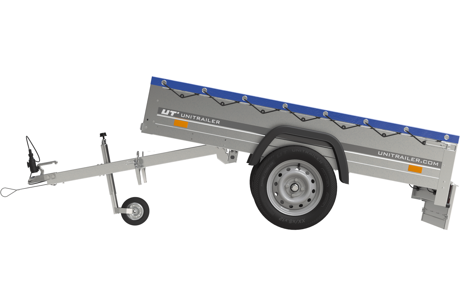 B166.png Remorque Garden Trailer 200 Kipp avec roue jockey et bâche plate bleue – Image 1