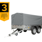 remorque double essieux unitrailer 264/2 kipp avec roue jockey, arceau et bâche grise
