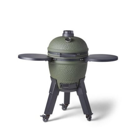 Barbecue kamado Moddern vert pieds alu noir + tablette + roulettes