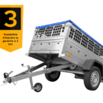 Remorque grillagée 200×106 avec bâche plate bleue, ridelles grillagées et roue jockey – Garden Trailer 200 KIPP