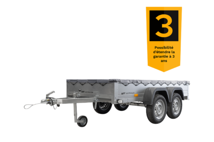 remorque unitrailer 264/2 kipp avec roue jockey, tige de support de bâche et bâche plate grise