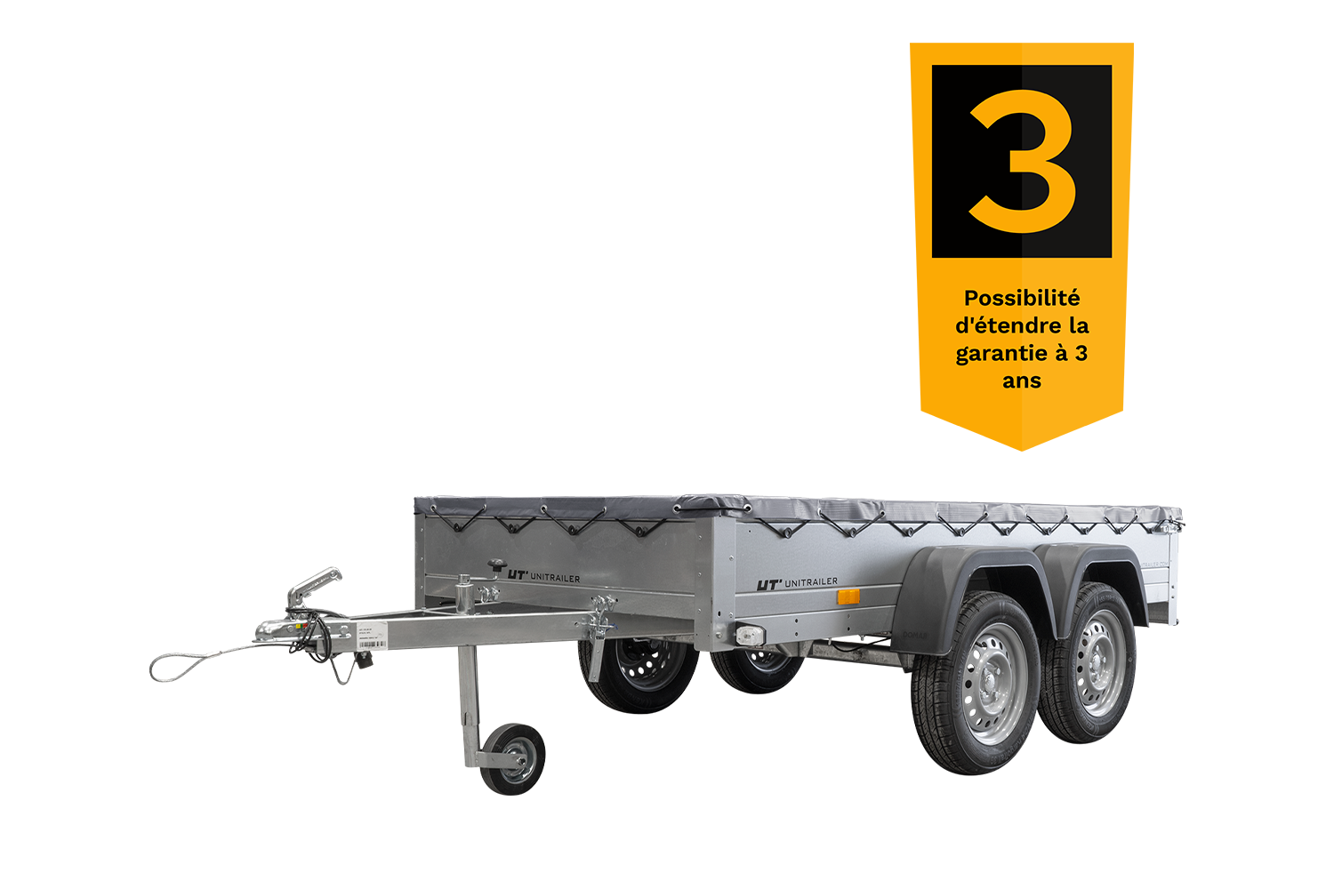 E3.png remorque unitrailer 264/2 kipp avec roue jockey, tige de support de bâche et bâche plate grise – Image 1