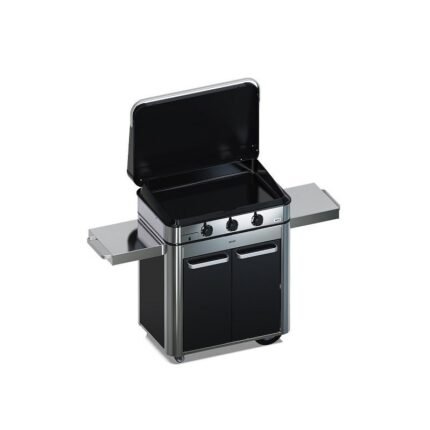 Plancha Enosign 80 inox et noir sur chariot + capot gaz