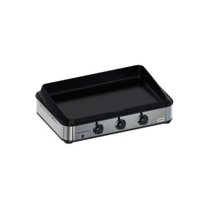 Plancha gaz Enosign 80 inox et noir 3 brûleurs 69 x 40 + capot
