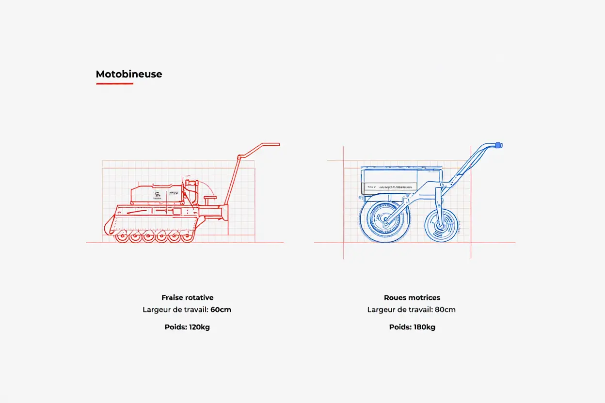 Comparaison structurelle motobineuse motoculteur