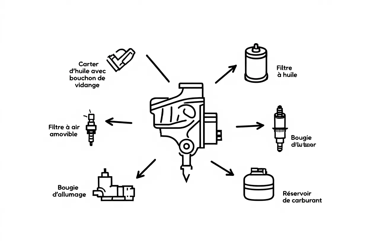 Points d'entretien moteur du tracteur tondeuse